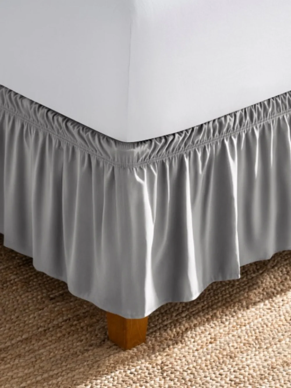 GRAY Wrap Around Bed Skirt Dust Ruffle 15” Drop Wrinkle-Free KING